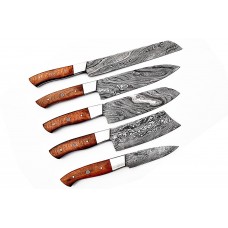 Smart & Sharp Custom Handmade Damascus Chef Knives Set/Kitchen Knives 5 Pieces Set SS-17313( Rose Wood )